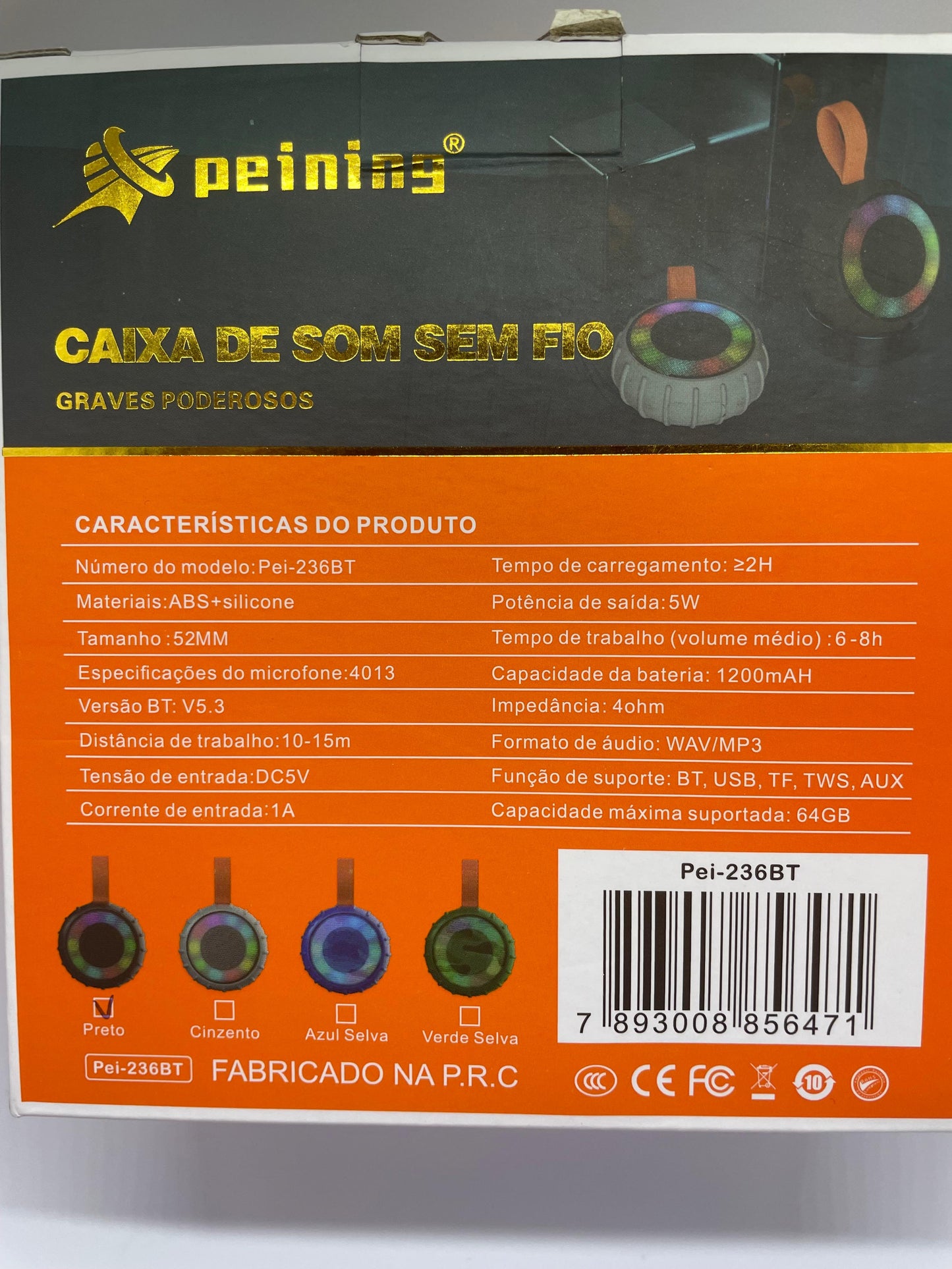 Caixa de som Peining PEI-236BT - À prova D'água