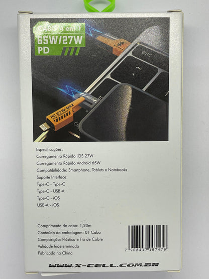 Cabo Flat Turbo 4 em 1 XC-CD-130 X-CELL